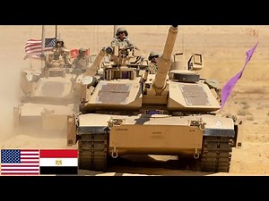 US Army in Egypt. Powerful M1A2 Abrams tanks during combat exercises.