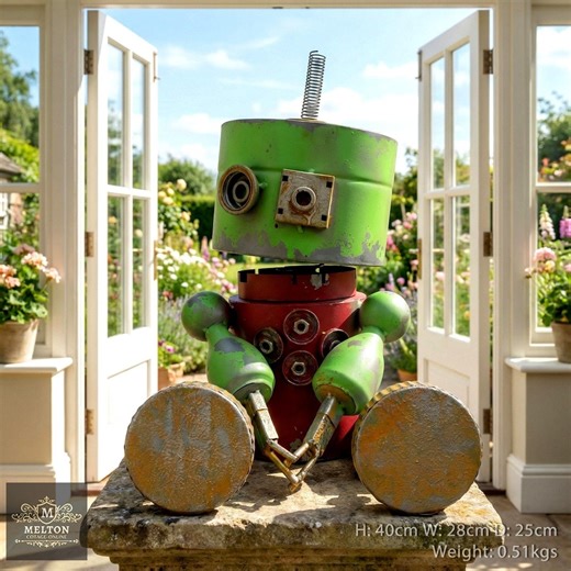My Metal Robot – Quirky Red & Green Garden Ornament With Wobbly Parts - Etsy UK