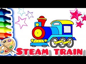 How to draw a Steam train locomotive very easy, Drawing for kids | For beginners