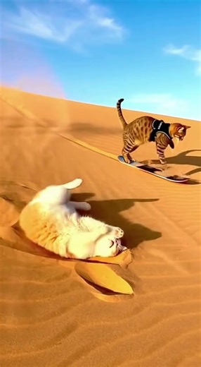 Desert Surfing Cats #FunnyCats #CatFails #Sandboarding