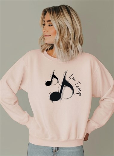 Music Notes Illustration Sweatshirt, Low Tempo Musical Design Crewneck, Casual White Unisex Top - Etsy