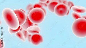 A vibrant, stylized animation illustrating healthy blood flow. Smooth, flowing red particles move through clear, translucent vessels.