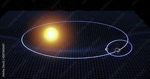 3d animation render about the performance of the spacetime curvature. This artistic representation spacetime which is being distorted by the presence of a massive body, represented as the planet Earth