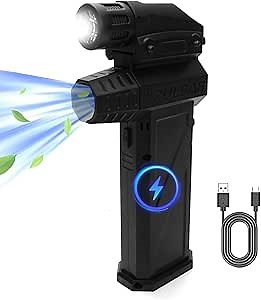 Powerful Electric Air Duster with Torch - High-Speed 140000RPM, Adjustable Air Flow Levels, Replace Compressed Air Can Rechargeable Air Blower for Cleaning Computer Keyboards Outdoor Cars Home