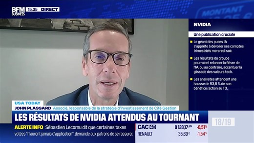 Les résultats de Nvidia attendus au tournant 💻 "La montée en puissance des datacenter portent l'activité du secteur donc les attentes sur Nvidia sont énormes." 🎙️ Guillaume Sommerer 💬 John Plassard | BFM Bourse
