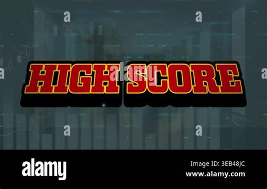 Animation of high score text banner and statistical data processing against computer server room. Video game interface and business data storage technology concept Stock Video Footage - Alamy