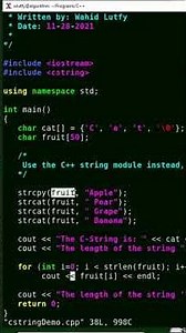 The C++ ‘ string’ header file and the predefined ‘strcpy() and strcat()’ functions examples