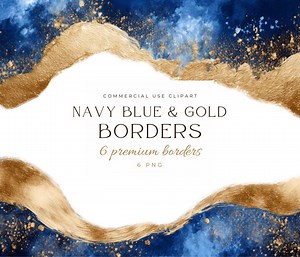 Navy Blue and Gold Border Clipart, Alcohol Ink Textures, Colorful Deep Blue, Commercial Use, Transparent PNG, Border, Wedding Invitations - Etsy