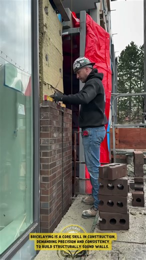 Installing Brick Walls Using a Trowel and Mason's Line - Good Tools and Machinery in Daily Work