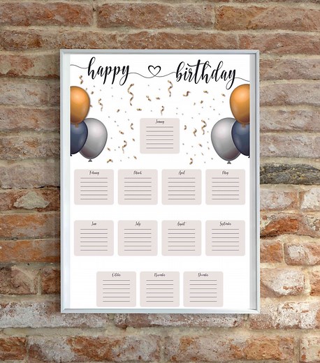 Printable Birthday Poster for Office Chart for Staff Birthdays Employee Recognition Adult Birthday Display Tracker Bulletin Board Break Room - Etsy