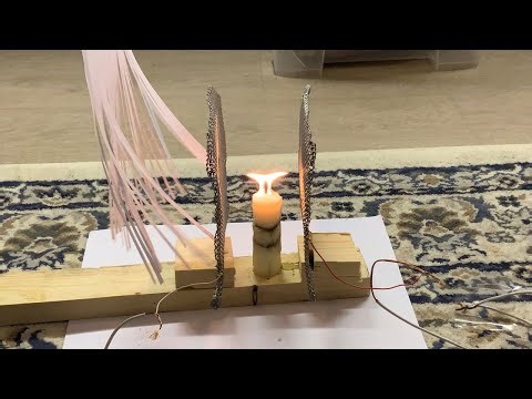 Effect of electric field on a candle flame ( ionic wind )