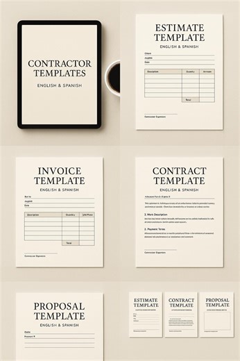 Contractor Templates | Estimate, Invoice, Contract and Proposal | English and Spanish | PDF Download - Etsy