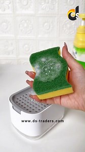 Soap Pump and Sponge Caddy. Buy Now: https://ds-traders.com/products/soap-pump-and-sponge-caddy Keep your kitchen organized and simplify cleaning with this 2-in-1 Soap Pump Dispenser and Sponge Caddy! This compact tool dispenses just the right amount of soap while conveniently holding your sponge in place. Perfect for saving time, space, and reducing soap waste, it's a must-have for every kitchen. Features: Easy One-Hand Operation: Simply press down to dispense the perfect amount of soap. Space-