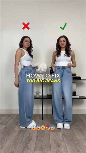 BEST JEANS HACK ever when its too big! 😱 Did you knew this?! #shorts #hacks #fashionhacks #fashion