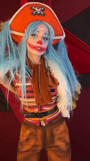 Surprise, sh*thead! 🎉🏴‍☠️🤡 . . . Buggy the Clown from One Piece ✨ Costume, props, and wig all made by me! . . . #buggytheclown #buggy #buggyonepiece #onepieceliveaction #buggyliveaction #onepiecenetflix #netflix #pirate #clown #cosplay #onepiececosplay #buggycosplay