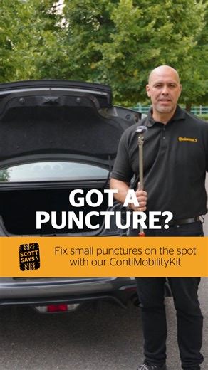 Continental Tyre Group Ltd on Instagram: "🚗 Flat tyre? Don’t waste time searching “replacement tyres near me.” With our ContiMobilityKit, you can fix a puncture up to 6mm on the spot, no tow truck, no garage and no stress. 💨 In case of a puncture, an emergency roadside tyre change is not necessary and the journey can be continued for another 200 km (120 miles) at a maximum speed of 50 mp/h (80 km/h). It’s not even required to remove and replace the valve core, with only a few steps you are rea