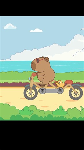 初春就是要和卡皮巴拉一起在湖边骑车！ #animation #cute #动画推荐 #沙雕剧情#卡皮巴拉