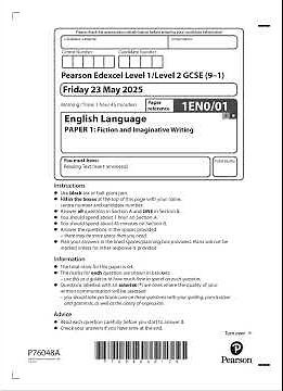 Merged 2025 Pearson EDEXCEL GCSE English Language Paper 1 Question Paper And Mark Scheme 1en0 01
