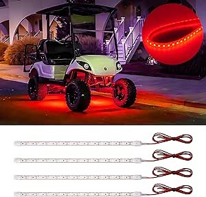 Car Led Strip Lights, Golf Cart Lights, 12V LED Strip Light for Truck Car Motorcycle Boat Marine RV Golf Cart Truck Trailer Cargo Home Led Strip Red,12inch(Pack of 4)
