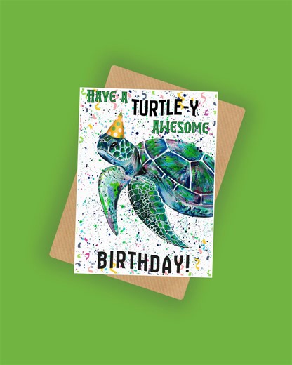 Sea Turtle Birthday Card, Hand-painted Animal Art - Etsy