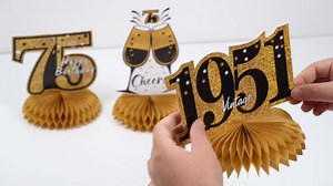 Kuxriox 11Pcs 75th Birthday Decorations Kit for Men Women, Black Gold Happy 75th Birthday Banner, Awesome Since 1951 Centerpieces Swirls Party Supplies, 75 Bday Banner Ceiling Table Topper Sign