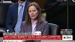 Barrett says "yes" when Kamala Harris asks if she accepts COVID is infectious & smoking causes cancer but doesn't say if climate change is a threat, calling it a "contentious matter of public debate" Harris: "You've made your point clear that you believe it's a debatable point" https://cbsn.ws/372V7Ax | CBS News