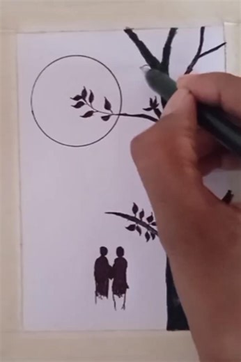 Moonlight Tree Drawing #drawing #pencilsketch #naturelandscape #pencilart #acrylicscenery