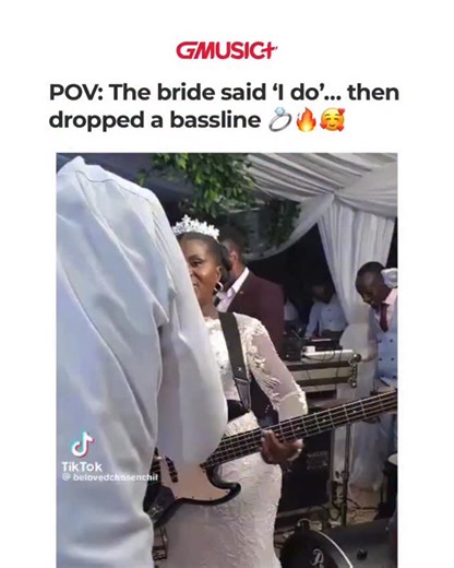 This is so beautiful! 😍 When the bride picked up the bass and turned her wedding into pure praise 🙌🏽🎸💍 . . . 📹 TikTok: belovedchosenchil . . . . . . . #bride #weddingday #bassplayer #christianreels #praiseandworship #gmusicplus | Gmusicplus