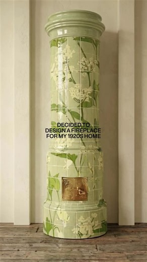 Alja Horvat on Instagram: "having my own illustration/art on the fireplace would be a dream come true 🤭🥰 (the green floral illustration/repeating pattern was hand drawn by me in Procreate & then I uploaded the final illustration and fireplace sketch (both files shown towards the end) to Nano Banana, and with the help of it created the final photo visualization (last two photos)) #homerenovation #architecture #homeinspiration #designer #interiordesigner"