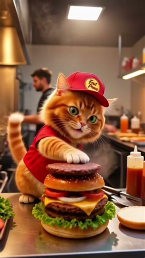 “Quando o gato começa a trabalhar no McDonald's 😂”. #cosasextrañas #ia #gatosfofosengraçados