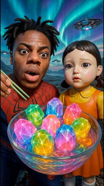ishowspeed in spiderman suit and squid game doll eat edible slime asmr food mukbang #ishowspeed