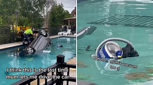 Car ends up in a woman's backyard swimming pool