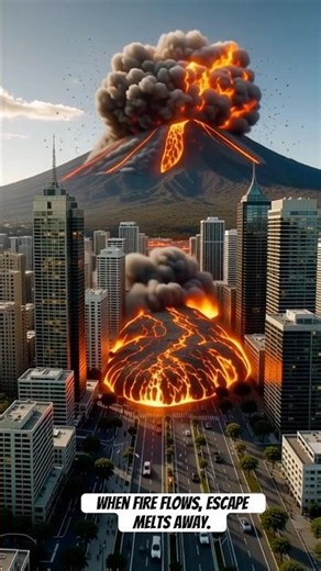 Volcano Lava River Engulfs City Streets! 🌋🔥#ai #volcano