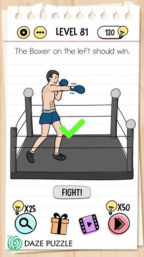 Brain Test Level 81 The Boxer on the left should win Answer