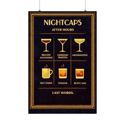 Cocktail Art Print: Nightcaps Menu, Retro Alcohol Bar Wall Art - Etsy