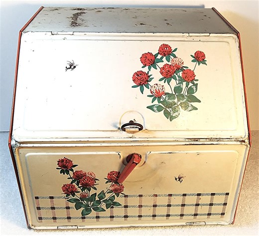 Vintage 2 Tier Metal Bread Box With Pie Safe Floral Pattern