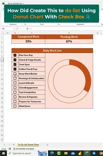 How Create This to-do list Using a Donut Chart With Check Box In Excel 👇 #excel #shorts #exceltips