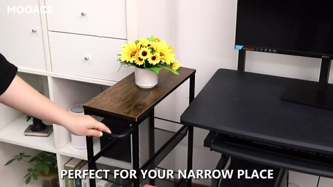 MOOACE Slim Storage Cart, 4 Tier Rolling Kitchen Shelving Unit on Wheels Mobile Narrow Cart with Wooden Tabletop for Bathroom, Laundry Narrow Places, 16.6''x 7.3''x 31.1''inch