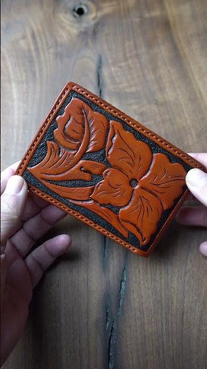 Carved Leather Bifold Wallet – Basket Weave + Floral | Saddle Tan/Black | Handmade & Hand Stitched