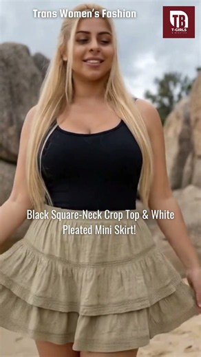 Black Scoop-Neck Tank Top & Olive Ruffled Mini Skirt! Cute TG Fashion - #transgender #viral #shorts