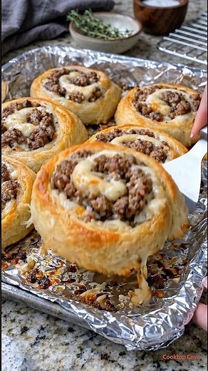 Cheesy Sausage Pinwheels | Easy Golden Puff Pastry Appetizer Recipe