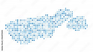 Madre de Dios Island dotted digital map. Map of Madre de Dios Island with pulsating colored circles. Shape filled with blue disks. Superb video.