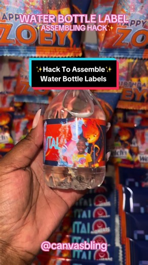 Water bottle label assembly mini tutorial ✨ 🌸Follow for more🌸 #partyfavors #partyfavorsforyou #custompartyfavors #partyfavortemplates #canvasbling #cbu #waterlabels #customwaterbottlelabel