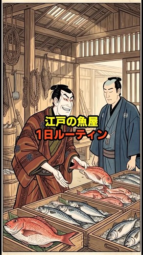 [A Day in the Life of an Edo Fishmonger] Starting with pre-dawn inventory. A business where fresh...