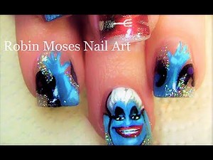 The little Mermaid Nail Art Design | Ursula and Ariel Nails Tutorial