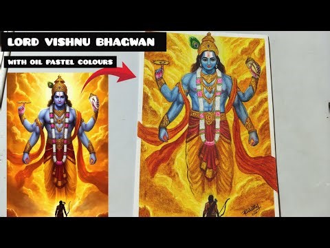 🌺Lord vishnu bhagwan colouring||with oil pastel||step by step 