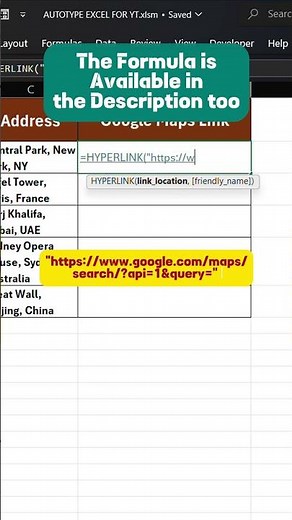 How to Create Google Maps Links in Excel | Open Locations with One Click!#excelhacks#excel#exceltips