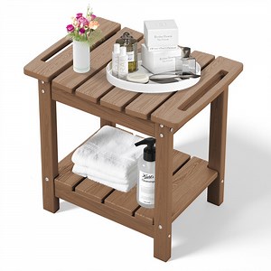 SERWALL HDPE Shower Bench for Inside Shower, Waterproof Shower Stool with Handles- Brown