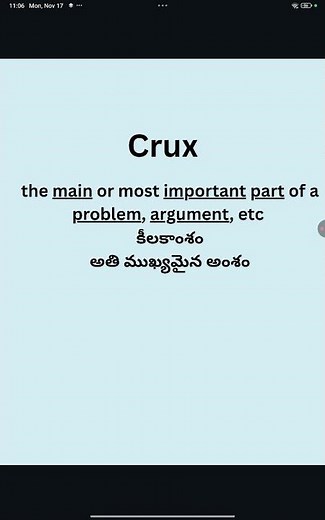 crux meaning in Telugu and English #englishvocabulary #trendingshorts #viralshorts