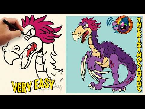 How to Draw a Therizinosaurus – Retro Cartoon Style | Easy Step-by-Step Tutorial
